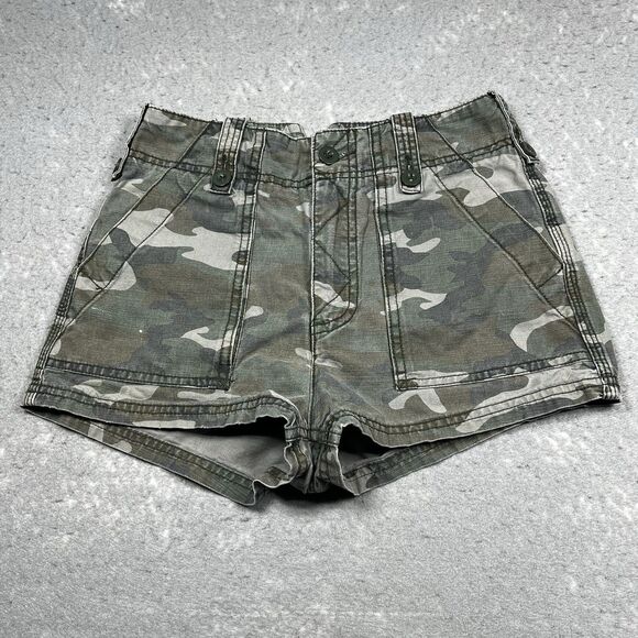 Free People High Rise Camo Shorts Size 0 In M Military Camo Pockets - Picture 1 of 13